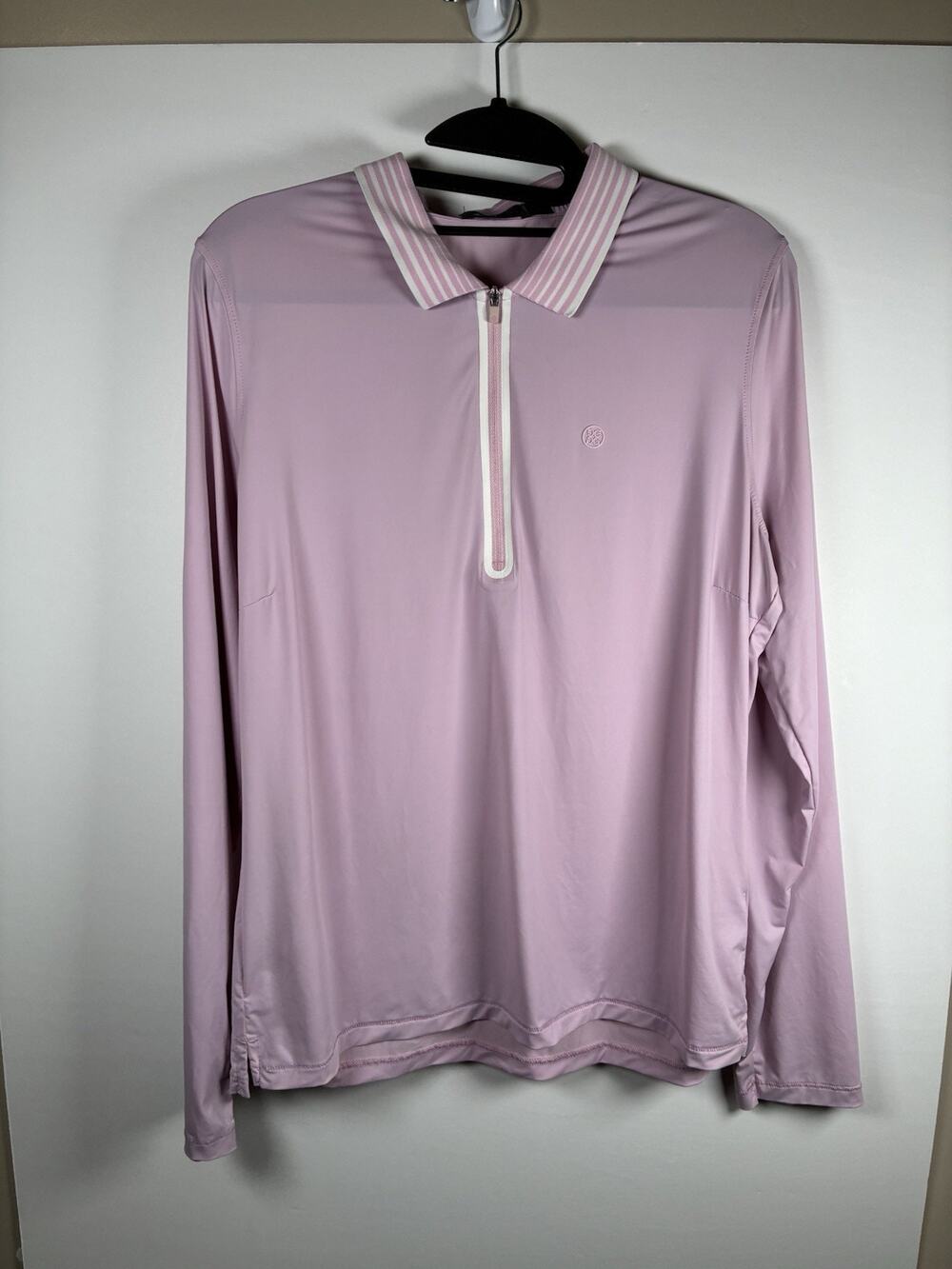 G/FORE L Womens Pink Quarter Zip Golf Polo Long Sleeve Logo Embroidery Lilac
